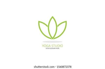 creative Yoga studio Logo template vector icon design with symbols of people meditating and lotus flowers.