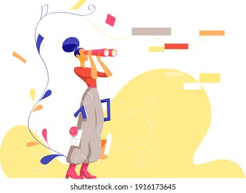 Creative young girl scanning the horizon with binoculars