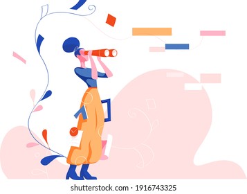 Creative young girl scanning the horizon with binoculars