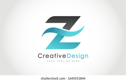 Diseño con logotipo de letra Z creativa con barra húmeda e Ilustración con icono de vectores de onda azul oceánico.
