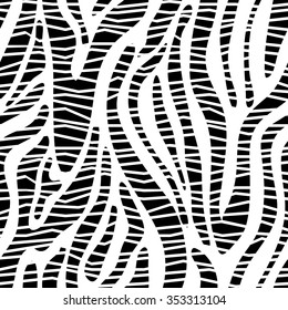 Creative zebra seamless vector pattern with asymmetric hatching. Safari textile collection. Backgrounds & textures shop.