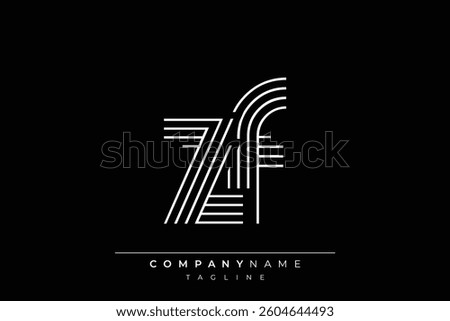 Creative ZF lines letter logo design. A simplistic and elegant abstract logo design with linear patterns and initials, suitable for contemporary branding.