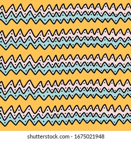 Creative zig zag abstract background in ethnic style yellow blue pink geometric