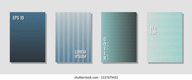 Creative zig zag banner templates, wavy lines gradient stripes backgrounds for musical cover. Curve shapes stripes, zig zag edge lines halftone texture gradient chevron backgrounds set in blue black.