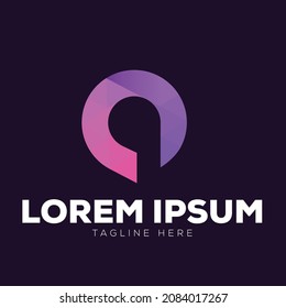 Plantilla de diseño del logotipo Carta Q o Carta O 3D de forma creativa aislada en un fondo morado. Resumen Plantilla de diseño de logotipos modernos y profesionales. Diseño del logotipo de la letra Q de gradiente morado y rosado.