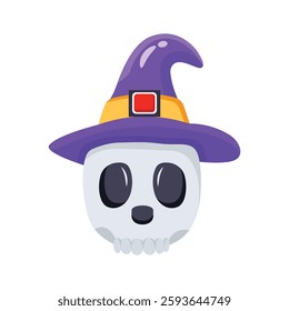 Creatively crafted 3d icon depicting witch skull with hat