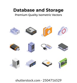 Base de datos creativamente diseñada e iconos isométricos de almacenamiento