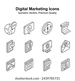 Creatively crafted digital marketing isometric vectors set, ready to use in websites and mobile apps