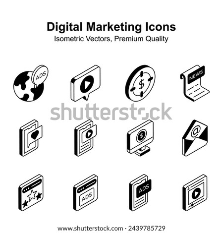 Creatively crafted digital marketing isometric vectors set, ready to use in websites and mobile apps