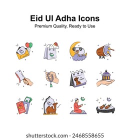 Creatively crafted Eid ul Adha icons in modern doodle style
