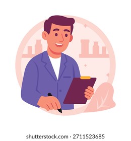 Ilustração plana e criativa de um médico segurando uma prancheta médica durante a consulta do paciente.