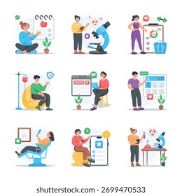 Ilustraciones de estilo plano creativamente elaboradas de medicina y atención médica, listas para uso premium