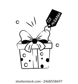 Creatively crafted gift box icon design in doodle style, eid mubarak gift pack