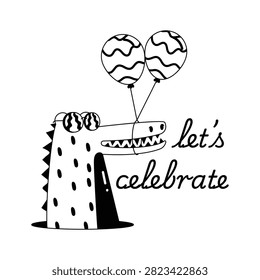 Creatively crafted glyph sticker of cheerful celebration crocodile character