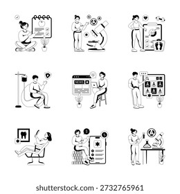 Creatively crafted glyph style illustrations of medical and healthcare, ready for premium use