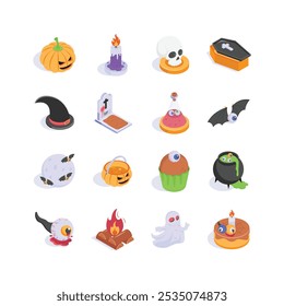 Creatively Crafted halloween isometric icons in modern style