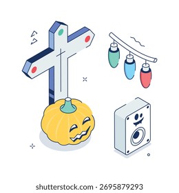 Kreativ gestaltete Halloween Party isometrische Illustration, bereit für Premium-Nutzung