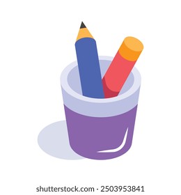 Creatively crafted isometric icon of pencil holder, stationery tools box