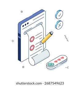Creatively crafted isometric illustration showcases a digital checklist