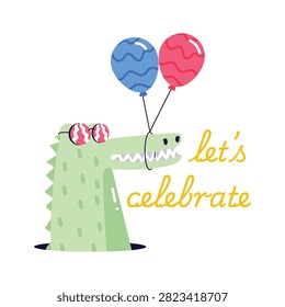 Creatively crafted outline sticker of cheerful celebration crocodile character