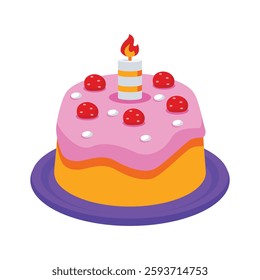 Creatively designed 3d icon showing birthday cake with a candle