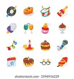 Creatively designed 3d style pack of birthday party icons