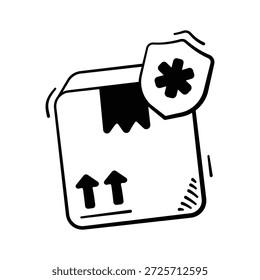 Diseñado creativamente increíble icono dibujado a mano de la entrega de paquetes médicos