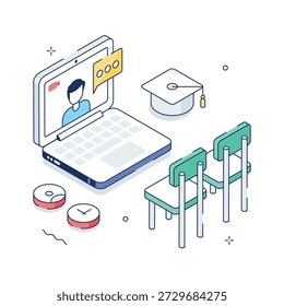 Creatively designed amazing illustration of online learning in isometric style