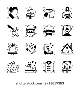 Iconos de estilo de glifo de Navidad y año nuevo diseñados creativamente