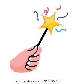 Creatively designed doodle sticker of magic wand 