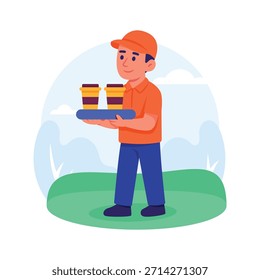 Creatively designed flat illustration of coffee delivery, ready to use vector