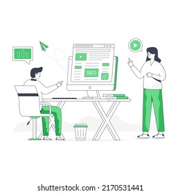 Creatively designed flat illustration of SEO analysis

