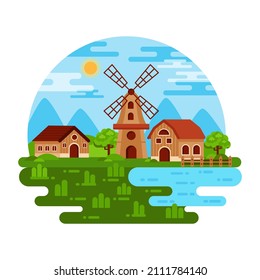 Creatively designed flat vector design, mini farmhouse landscape 


