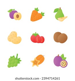 Creatively designed fruit and vegetable icons set, isolated on white background