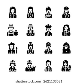 Creatively designed glyph collection depicting people avatars icons
