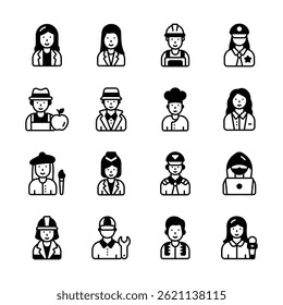 Creatively designed glyph collection depicting people avatars icons