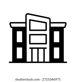 Icono de glifo de diseño creativo de edificio de oficinas que representa el negocio corporativo.