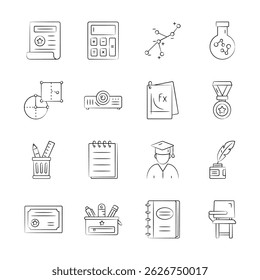 Creatively designed hand drawn collection of knowledge icons