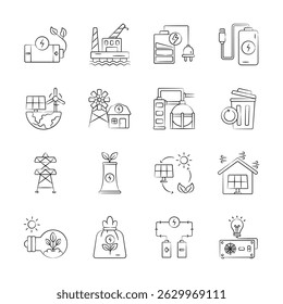 Colección dibujada a mano diseñada creativamente que representa iconos de energía