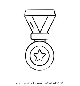 Icono dibujado a mano creativamente que muestra la medalla de la estrella