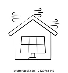 Creatively designed hand drawn icon of solar building