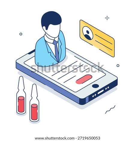 Creatively designed illustration of doctor consultation through mobile app and telemedicine.