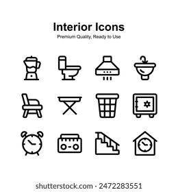 Creatively designed interior icons set, isolated on white background