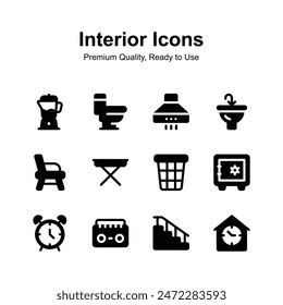 Creatively designed interior icons set, isolated on white background