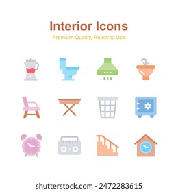 Creatively designed interior icons set, isolated on white background