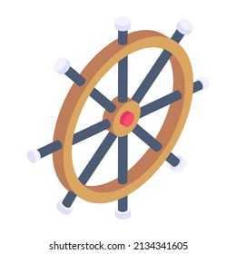 Creatively designed isometric icon of boat steering 

