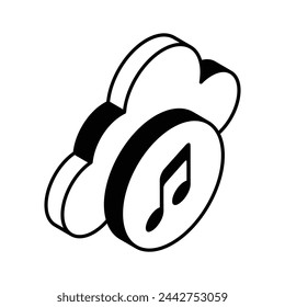 Creatively designed isometric icon of cloud music, ready to use in websites and mobile apps