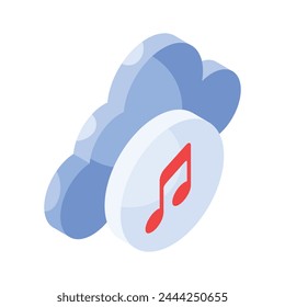 Creatively designed isometric icon of cloud music, ready to use in websites and mobile apps