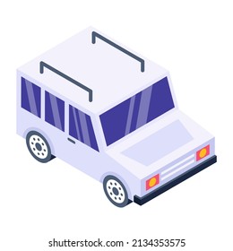 Creatively Designed Isometric Icon Of Jeep 

