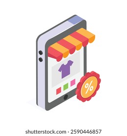 Creatively designed isometric icon of mobile shopping, premium vector